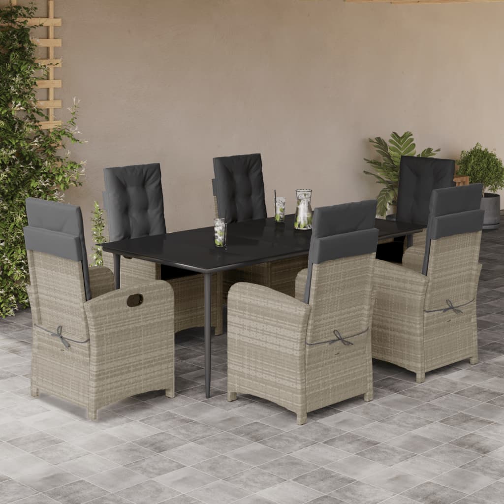 7-tlg. Garten-Essgruppe mit Kissen Hellgrau Poly Rattan